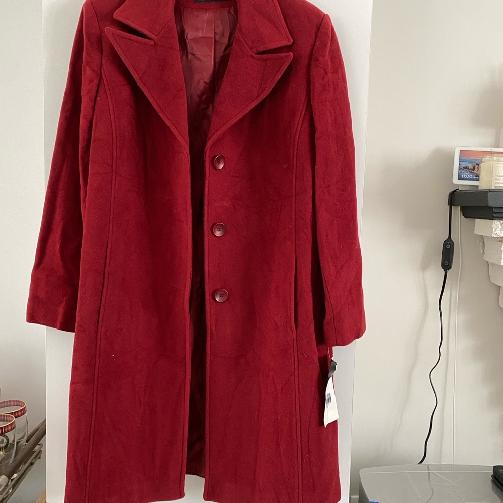 NWT Marvin Richards Deep Red Pea Coat WOOL
